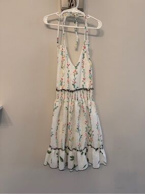 Dalia White Floral Halter Sundress with Green and Pink Accents